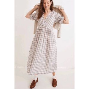 Large Madewell Marianna Puff-Sleeve Midi Dress in Plaid